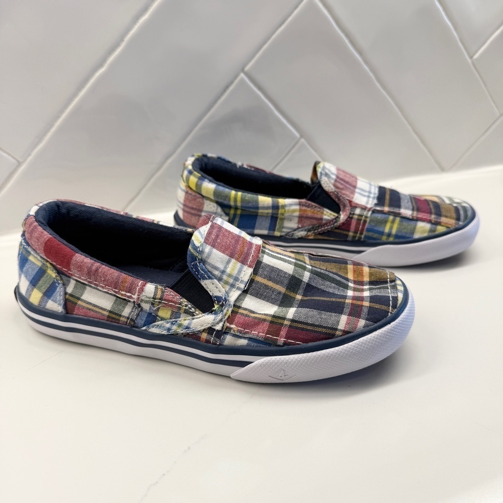 Sperry Kids' Striper II Slip-On Sneakers Multicolor Plaid Casual Shoes Size 13M